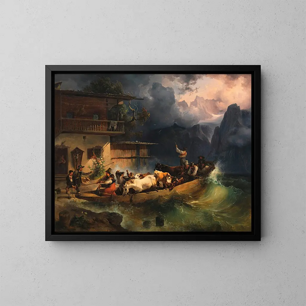 Ein alpines Schiff im Sturm - Friedrich August Matthias Gauermann — gerahmtes Bild an der Wand