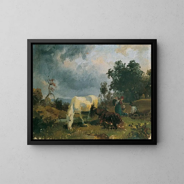 Ein graues Pferd auf der Heide - Friedrich August Matthias Gauermann — gerahmtes Bild an der Wand