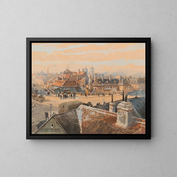 Ansicht des viennäsischen Vororts Lichtenthal mit der Schubert-Kirche - Friedrich Frank — gerahmtes Bild an der Wand