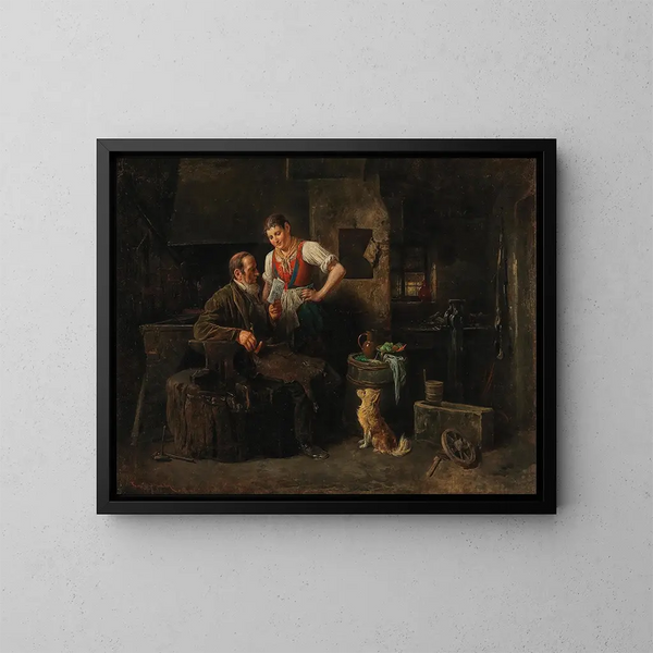 In der Schmiede - Friedrich Friedländer — gerahmtes Bild an der Wand