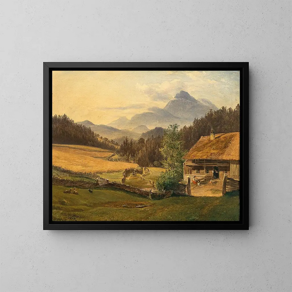 Sommerlandschaft in den Bergen - Friedrich Loos — gerahmtes Bild an der Wand