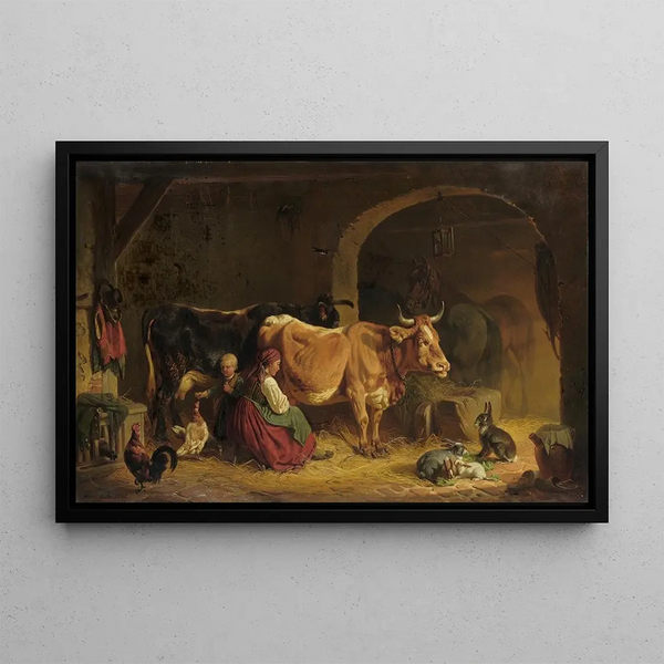 In der Scheune - Friedrich Voltz — gerahmtes Bild an der Wand
