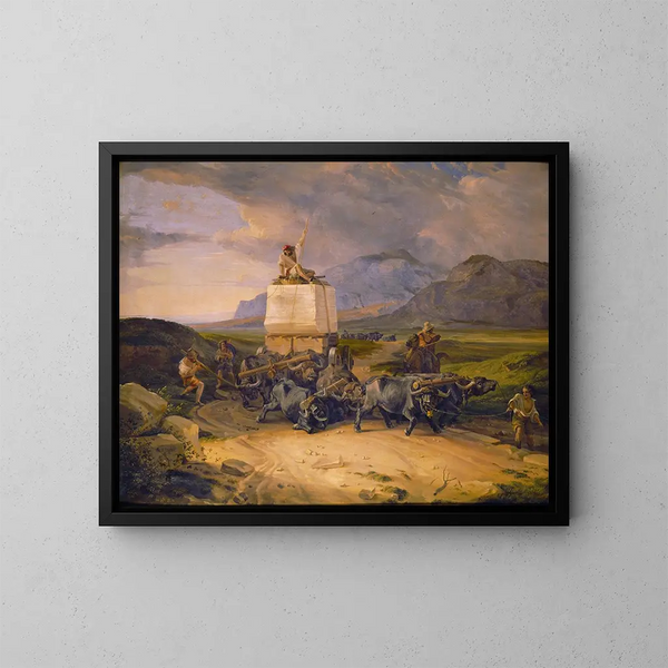 Bisons ziehend einen Marmorblock - Friedrich von Nerly — gerahmtes Bild an der Wand