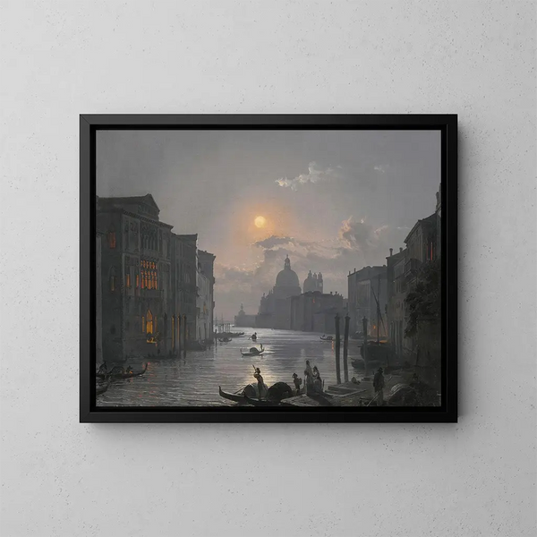 Venedig, Blick auf den Großen Kanal mit dem Palazzo Cavalli-Franchetti und Santa Maria della Salute - Friedrich von Nerly — gerahmtes Bild an der Wand
