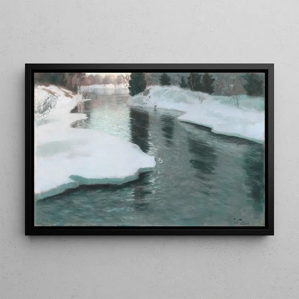 Schneefallende Weichheit - Frits Thaulow — gerahmtes Bild an der Wand