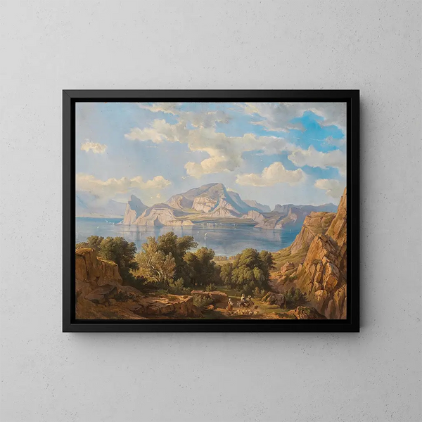 Ansicht von Capo Miseno mit dem Vesuv im Hintergrund - Fritz Bamberger — gerahmtes Bild an der Wand