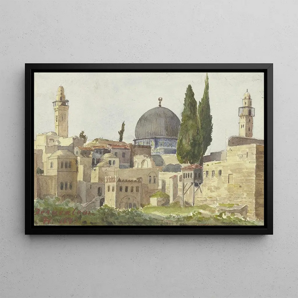 Teilansicht von Jerusalem mit Blick auf die Omar-Moschee - Fritz Hauck — gerahmtes Bild an der Wand
