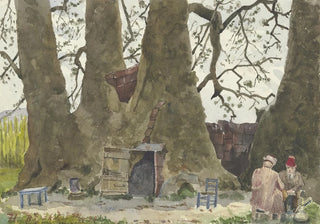 Fritz Hauck - Zwei Araber vor einem Riesenbaum der als Wohnung genutzt wird.webp