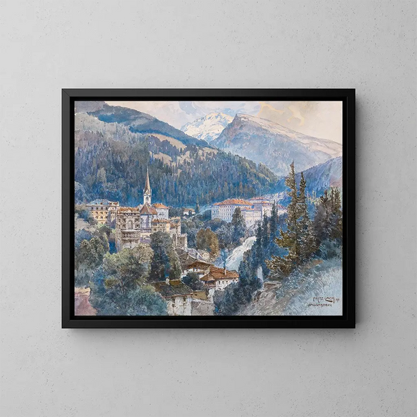 Ansicht von Bad Gastein und des Wasserfalls - Fritz Lach — gerahmtes Bild an der Wand