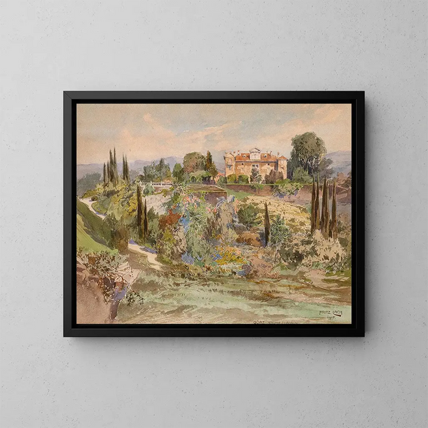 Ansicht des Cronberg-Schlosses im Palais Coronini in Goritz - Fritz Lach — gerahmtes Bild an der Wand