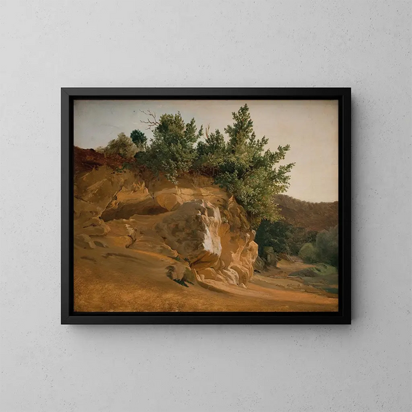 Italienisches Berglandschaftsgemälde mit überfluteten Felsen, wahrscheinlich in der Nähe von Olevano - Fritz Petzholdt — gerahmtes Bild an der Wand