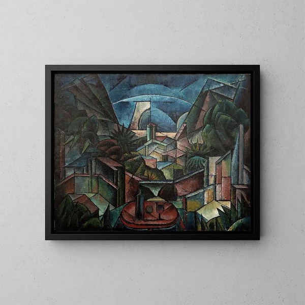 Kubistisch-futuristisches Landschaftsgemälde - Fritz Stuckenberg — gerahmtes Bild an der Wand