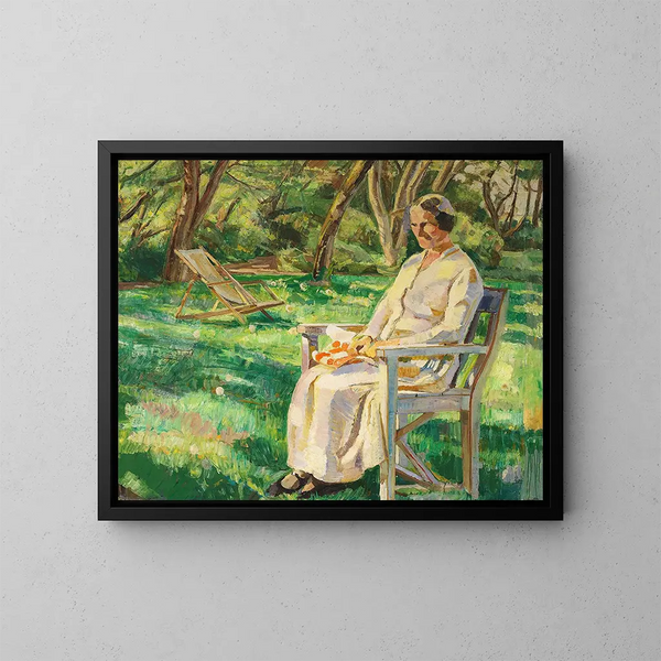 Sommernachmittags-Gemälde, Marie im Garten - Fritz Syberg — gerahmtes Bild an der Wand