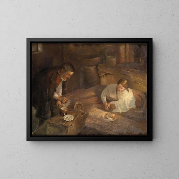 Heilige Nacht - Fritz von Uhde — gerahmtes Bild an der Wand