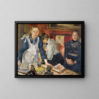 Die Lektion - Fritz von Uhde — gerahmtes Bild an der Wand