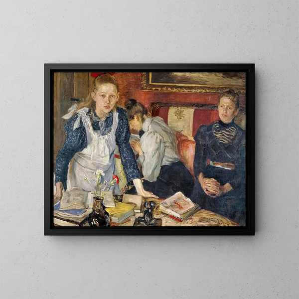 Die Lektion - Fritz von Uhde — gerahmtes Bild an der Wand