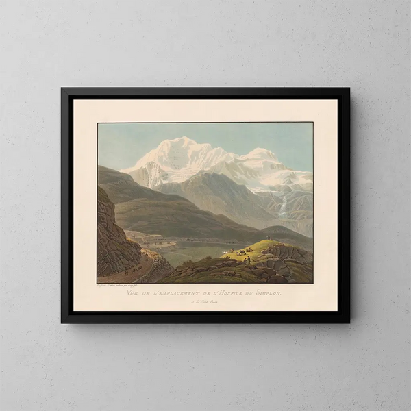 Ansicht des Standorts des Hospizes am Simplon und des Mont Rose - Gabriel Lory der Jüngere — gerahmtes Bild an der Wand