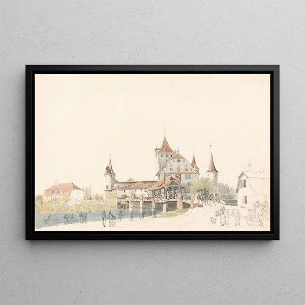 Ansicht des Nidau-Schlosses - Gabriel Lory der Jüngere — gerahmtes Bild an der Wand