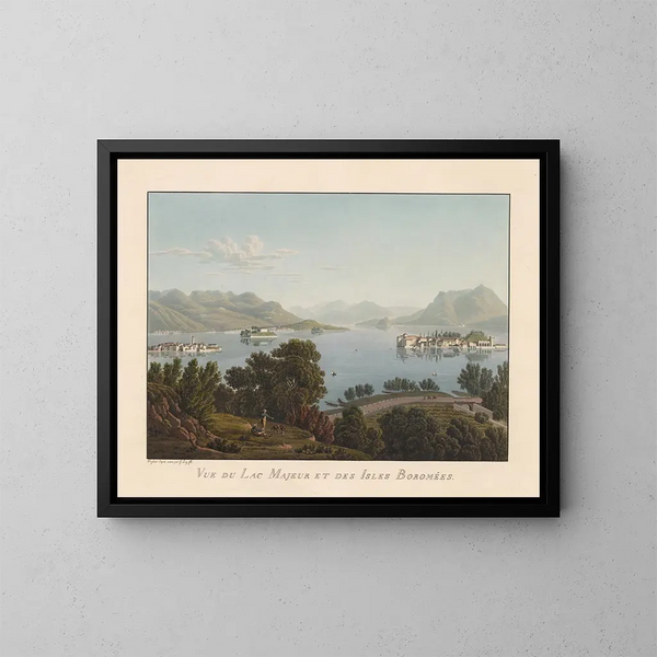 Ansicht des Lago Maggiore und der Borromäischen Inseln - Gabriel Lory der Jüngere — gerahmtes Bild an der Wand