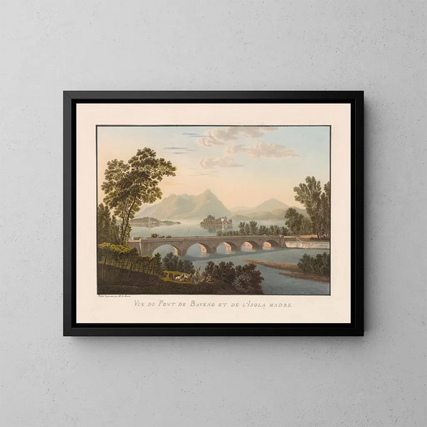 Ansicht der Baveno-Brücke und der Isola Madre - Gabriel Lory der Jüngere — gerahmtes Bild an der Wand
