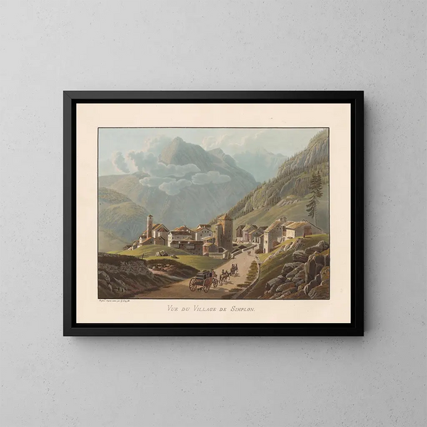 Ansicht des Dorfes Simplon - Gabriel Lory der Jüngere — gerahmtes Bild an der Wand
