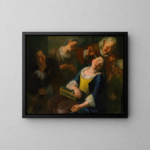 Taquiner une fille endormie - Gaspare Traversi — gerahmtes Bild an der Wand