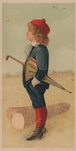 Gast Lith Eng Co - Boy in a field with umbrella and book watching a butterfly.webp