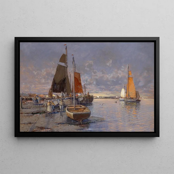 Georg Fischhof - Fischer an der Mole im Abendrot.webp