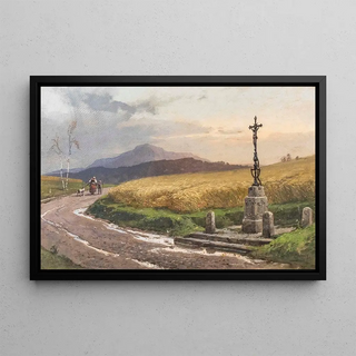 Georg Janny - Landstrae mit Kornfeld und Wegkreuz.webp