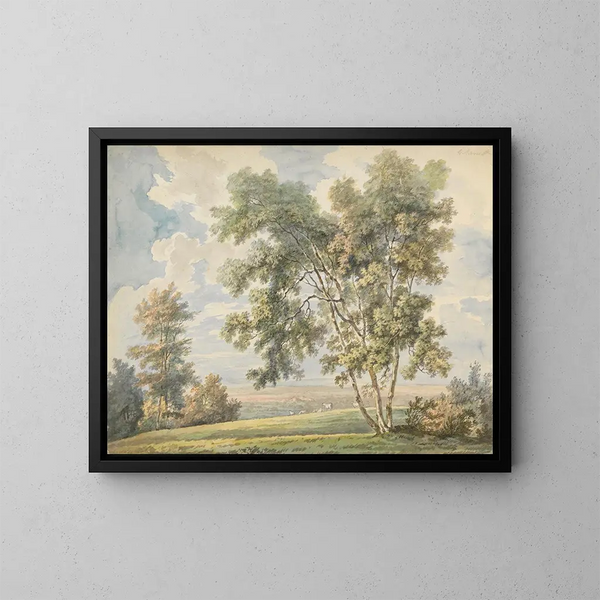 Landschaft mit Bäumen und Schafen - George Barret — gerahmtes Bild an der Wand