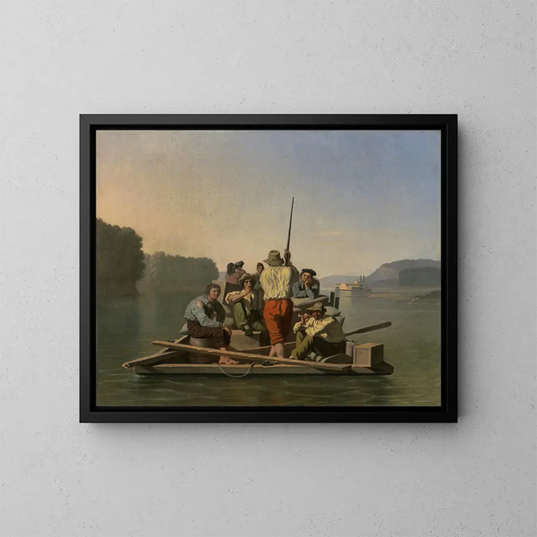 Ein gestrandetes Dampfschiff, unterstützt von einem Leichter - George Caleb Bingham — gerahmtes Bild an der Wand