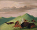 Jagd auf Büffel: Ein Stier, der eine Kuh und ihr Kalb beschützt - George Catlin — Ansicht des Kunstwerks