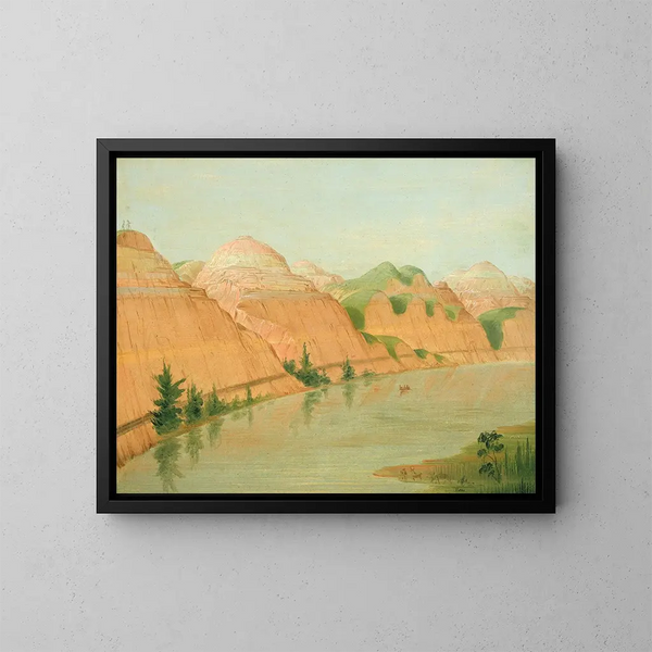 Felsen aus Ton in wunderschöner Ansicht, 1800 Meilen über Saint-Louis - George Catlin — gerahmtes Bild an der Wand