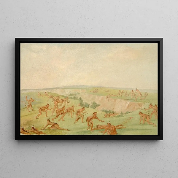 Les Mandans attaquant un groupe d'Arikara - George Catlin — gerahmtes Bild an der Wand