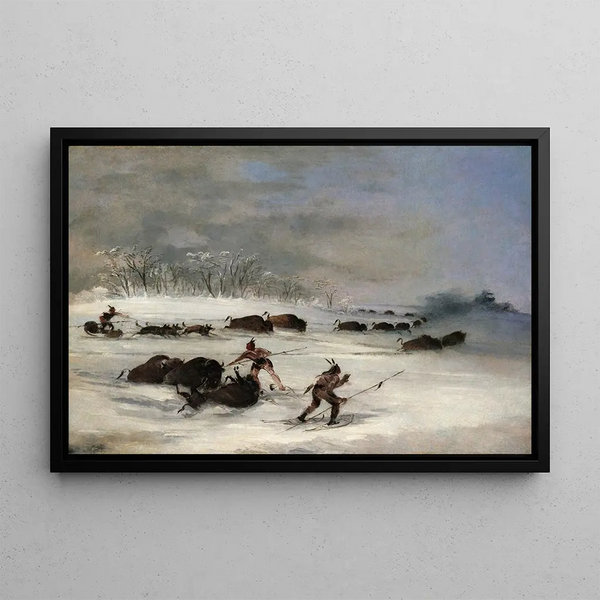 Sioux-Indianer auf Schneeschuhen, die Büffel jagen - George Catlin — gerahmtes Bild an der Wand