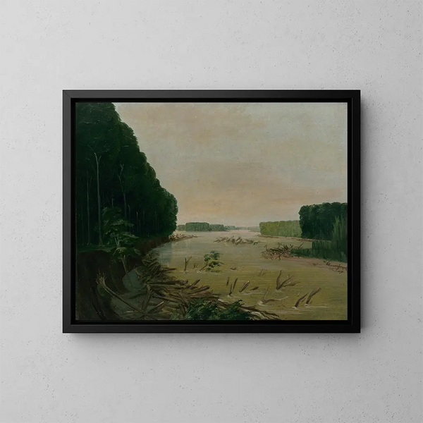 Ansicht der alluvialischen Ufer des Missouri 600 Meilen oberhalb von Saint-Louis - George Catlin — gerahmtes Bild an der Wand