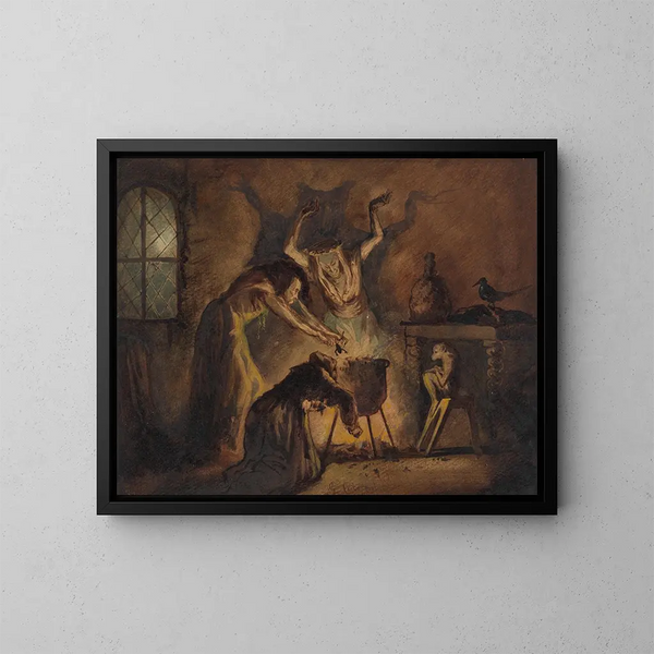 Szene von drei Hexen aus Macbeth - George Cattermole — gerahmtes Bild an der Wand