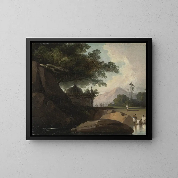 Landschaft Indien mit Tempel - George Chinnery — gerahmtes Bild an der Wand