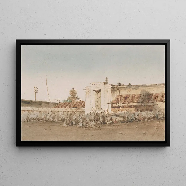 L'entrée de la pagode de la Compagnie des Indes orientales à Madras - George Chinnery — gerahmtes Bild an der Wand
