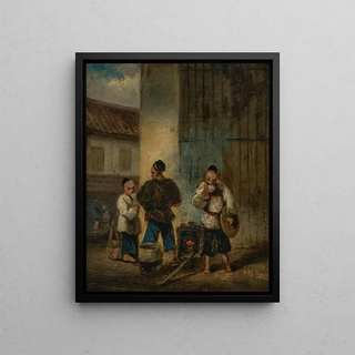George Chinnery - Three men drinking soup around a brazier.webp