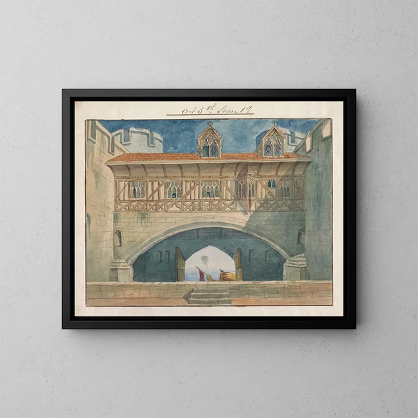 Dekor für die Darstellung von Richard II von Charles Kean im Princess's Theatre am 12. März 1857, Akt 5, Szene 1 - George Cressal Ellis — gerahmtes Bild an der Wand