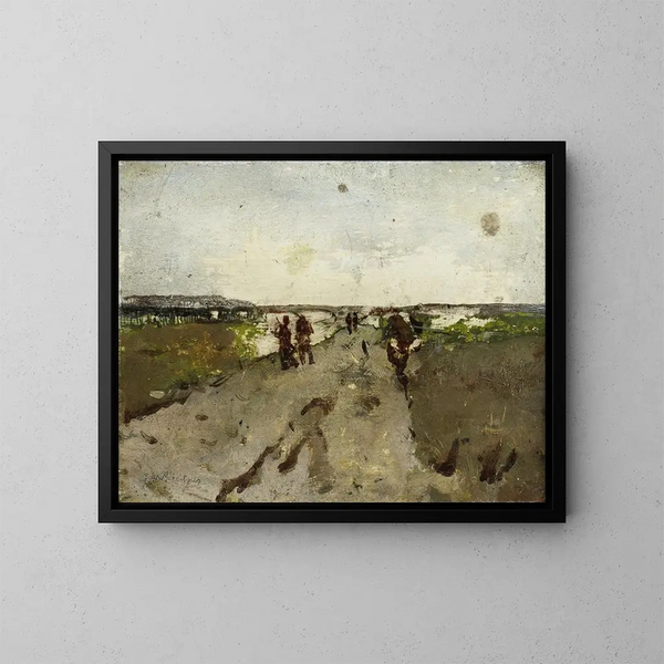 Landschaft bei Waalsdorp mit Soldaten in Manövern - George Hendrik Breitner — gerahmtes Bild an der Wand