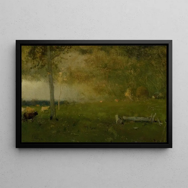 Landschaft mit Vieh im Sturm - George Inness — gerahmtes Bild an der Wand