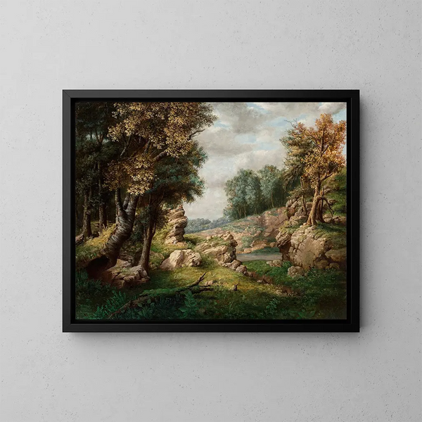 Der Felsen von Dell bei dem Dorf - George Inness — gerahmtes Bild an der Wand