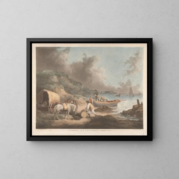 Schmuggler - George Morland — gerahmtes Bild an der Wand