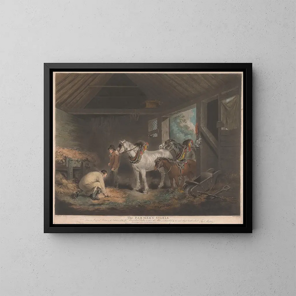 L'Étable des fermiers - George Morland — gerahmtes Bild an der Wand