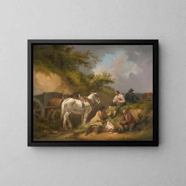 Die Arbeiter ruhen - George Morland — gerahmtes Bild an der Wand
