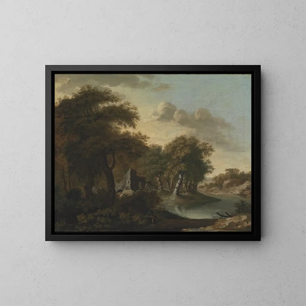 Eine Ansicht in der Nähe von Arundel, Sussex, mit Ruinen am Wasser - George Smith — gerahmtes Bild an der Wand