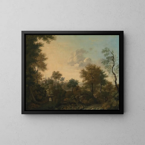 Eine vermutete Aussicht in der Nähe von Arundel, Sussex, mit Figuren auf einem Weg - George Smith — gerahmtes Bild an der Wand