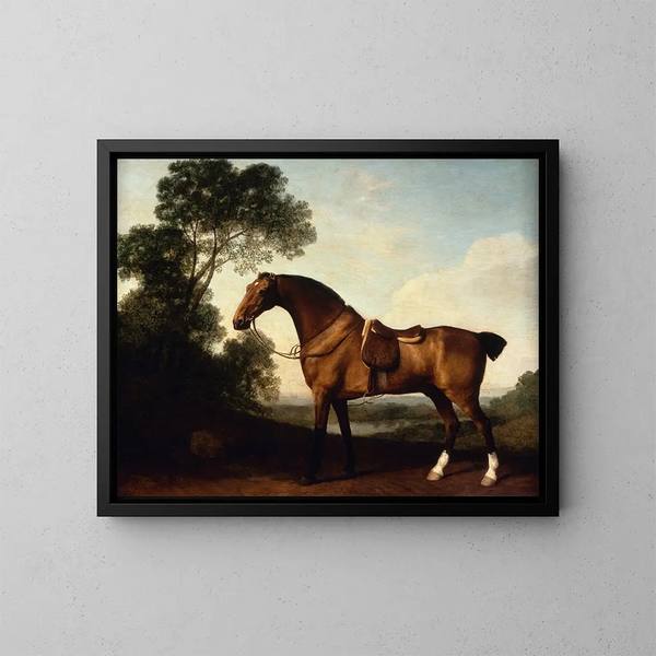 Ein brauner Jagd-Pferd mit Sattel - George Stubbs — gerahmtes Bild an der Wand